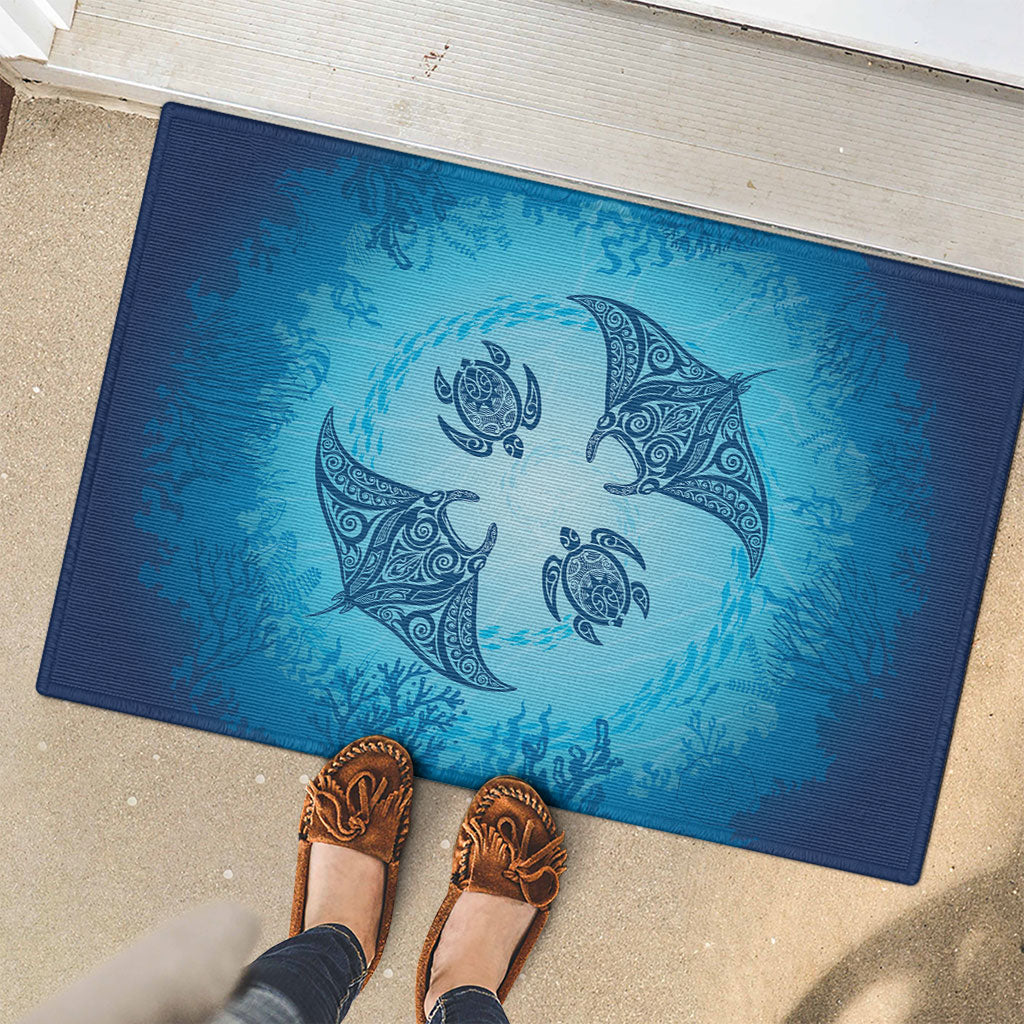 Hawaii Quilt Inspired Collection Aloha Sea Rubber Doormat Manta Ray and Turtles
