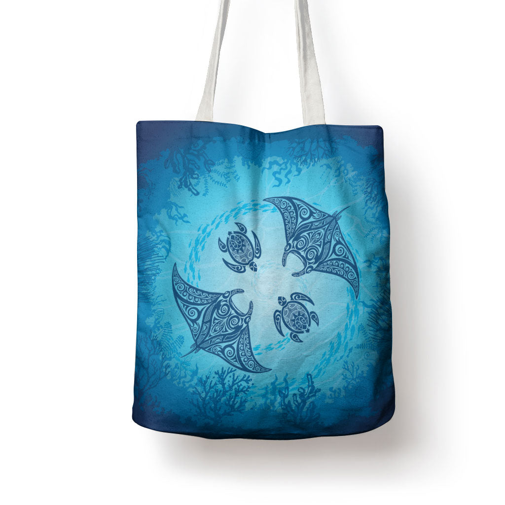 Hawaii Quilt Inspired Collection Aloha Sea Tote Bag Manta Ray and Turtles