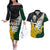 Personalised New Zealand Vs South Africa Rugby Couples Matching Off The Shoulder Long Sleeve Dress and Hawaiian Shirt Rivals - Tribal Style LT7 Black Green - Polynesian Pride