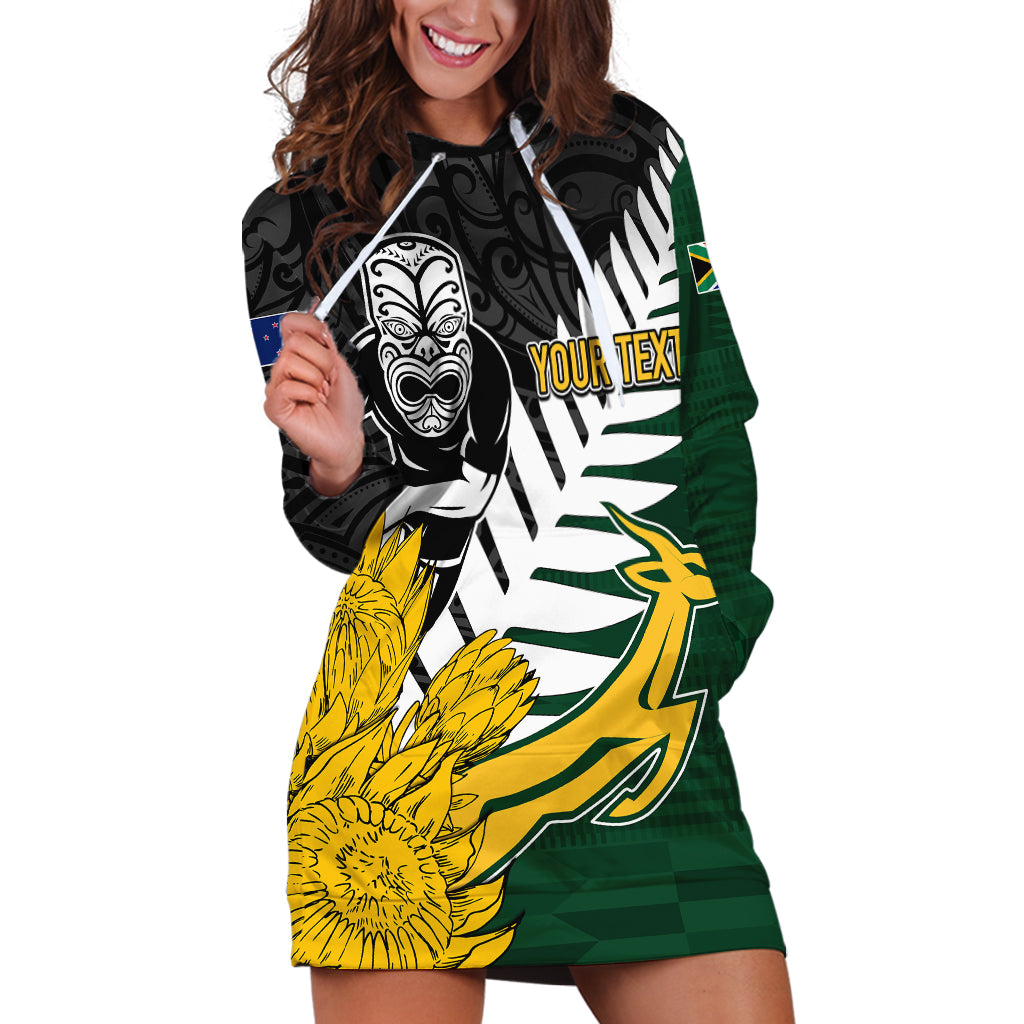 Personalised New Zealand Vs South Africa Rugby Hoodie Dress Rivals - Tribal Style LT7 Black Green - Polynesian Pride