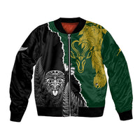 Personalised New Zealand Vs South Africa Rugby Bomber Jacket Rivals Dynamics LT7 Unisex Black Green - Polynesian Pride