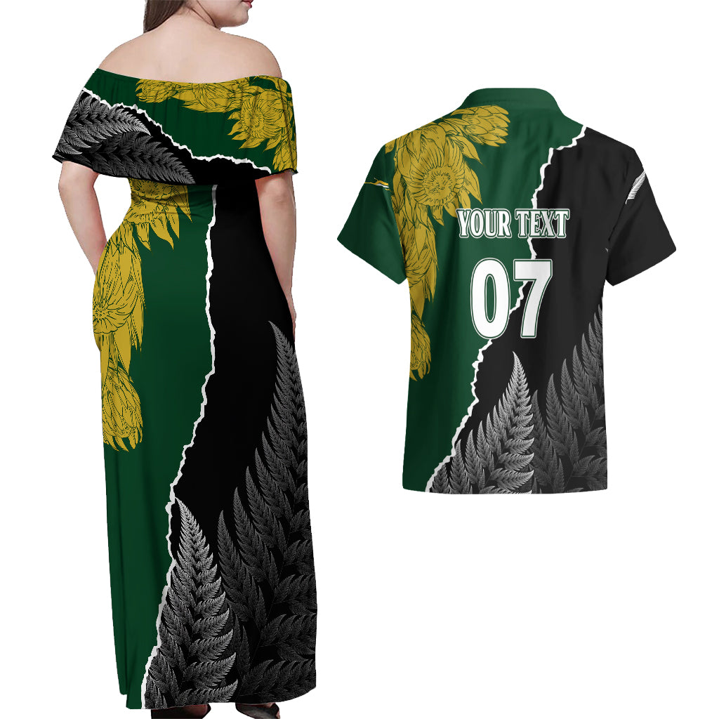 Personalised New Zealand Vs South Africa Rugby Couples Matching Off Shoulder Maxi Dress and Hawaiian Shirt Rivals Dynamics LT7 - Polynesian Pride
