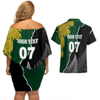 Personalised New Zealand Vs South Africa Rugby Couples Matching Off Shoulder Short Dress and Hawaiian Shirt Rivals Dynamics LT7 - Polynesian Pride