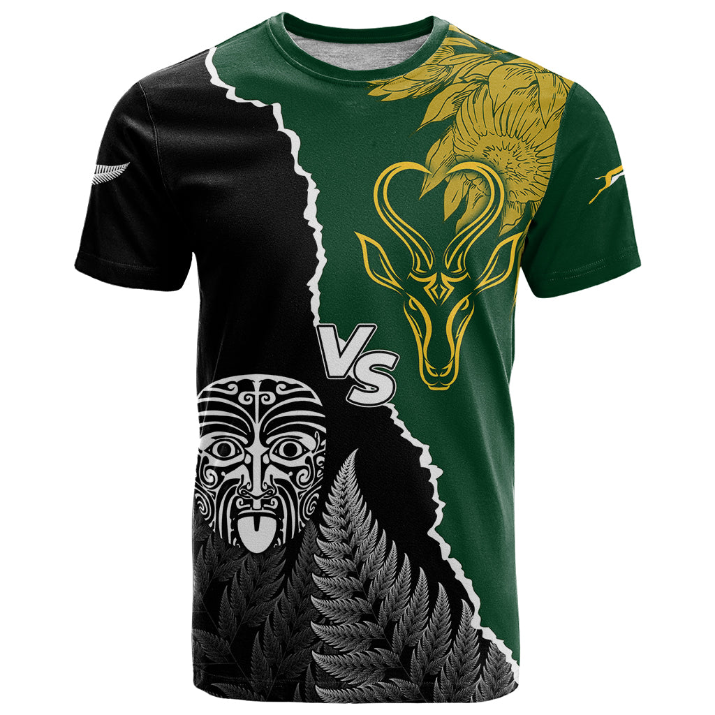 Personalised New Zealand Vs South Africa Rugby T Shirt Rivals Dynamics LT7 Black Green - Polynesian Pride