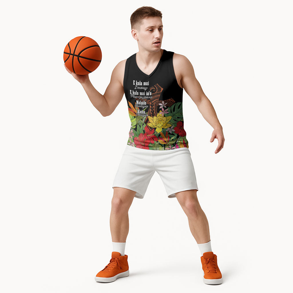 Mahalo Hawaii Ho'oponopono Pule Basketball Jersey Polynesian Pattern Cross LT7 - Polynesian Pride