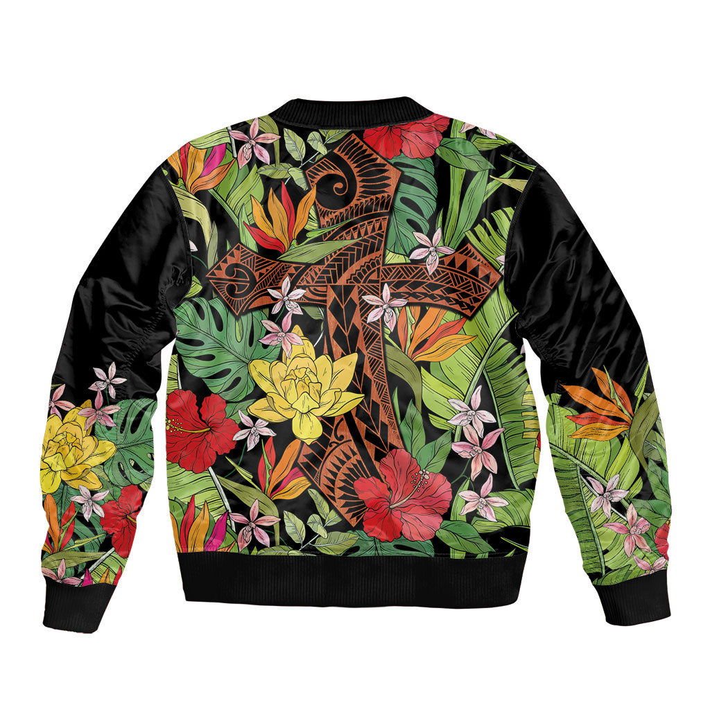 Mahalo Hawaii Ho'oponopono Pule Bomber Jacket Polynesian Pattern Cross LT7 - Polynesian Pride