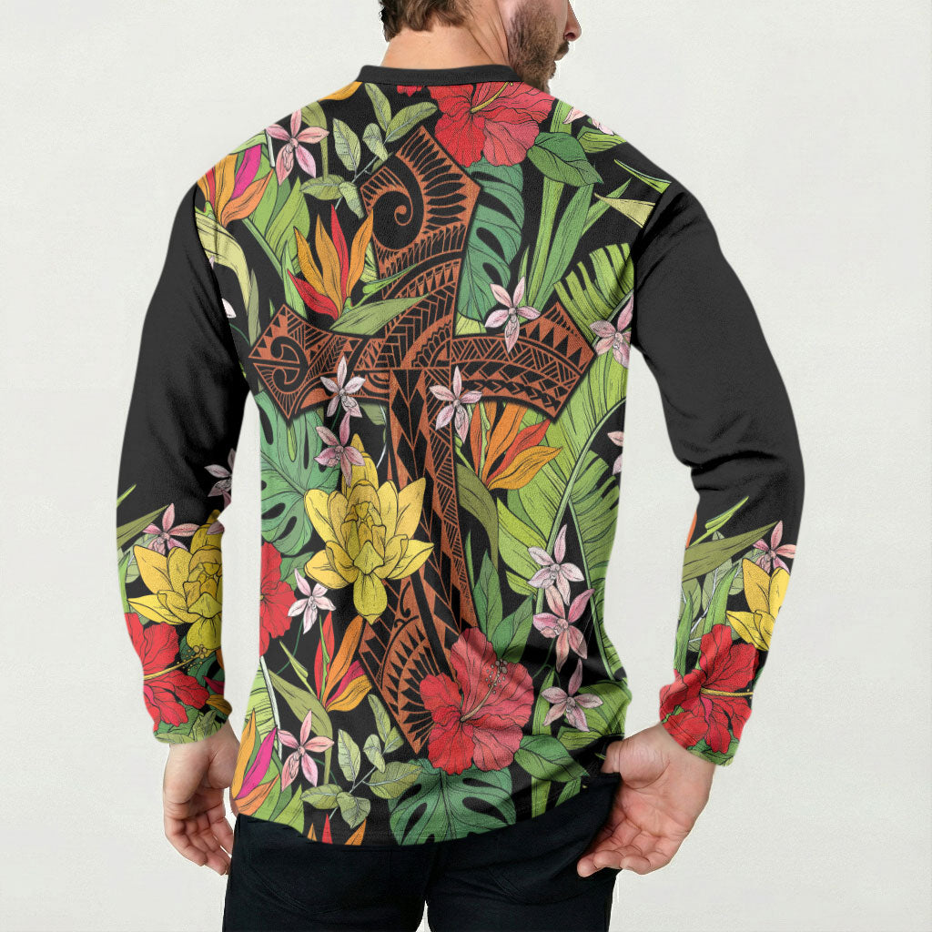 Mahalo Hawaii Ho'oponopono Pule Button Sweatshirt Polynesian Pattern Cross LT7 - Polynesian Pride