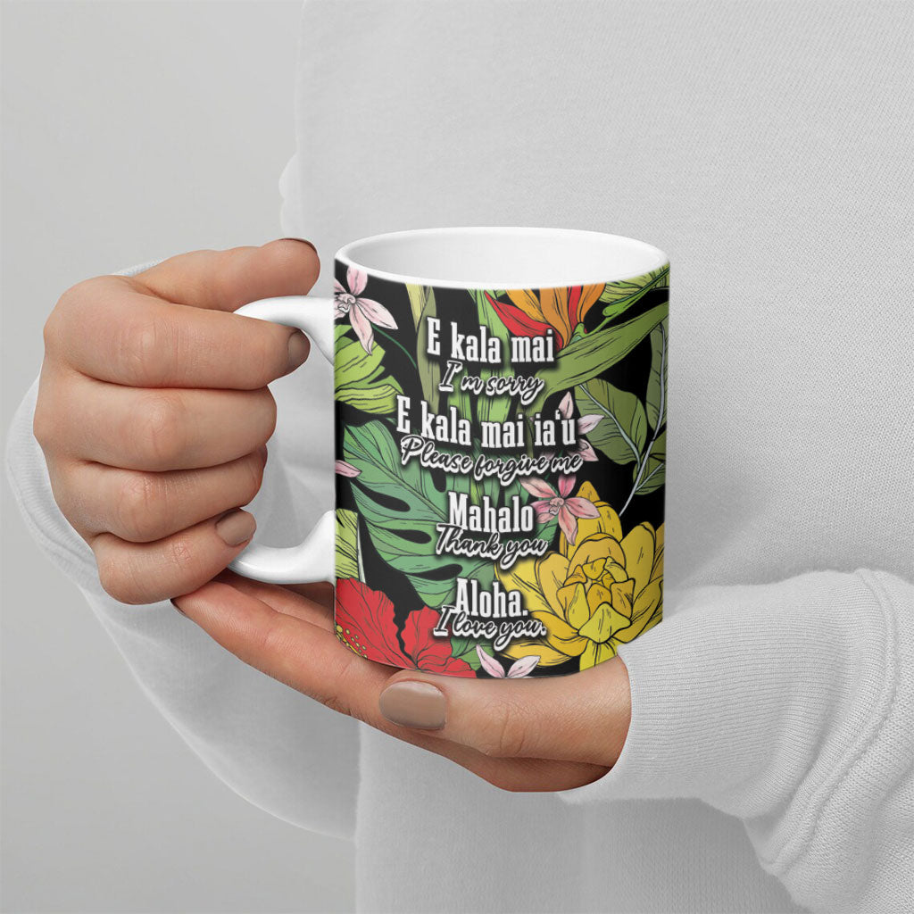 Mahalo Hawaii Ho'oponopono Pule Ceramic Mug Polynesian Pattern Cross LT7 - Polynesian Pride