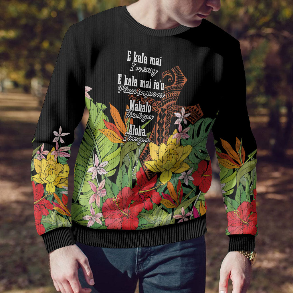Mahalo Hawaii Ho'oponopono Pule Ugly Christmas Sweater Polynesian Pattern Cross LT7 - Polynesian Pride