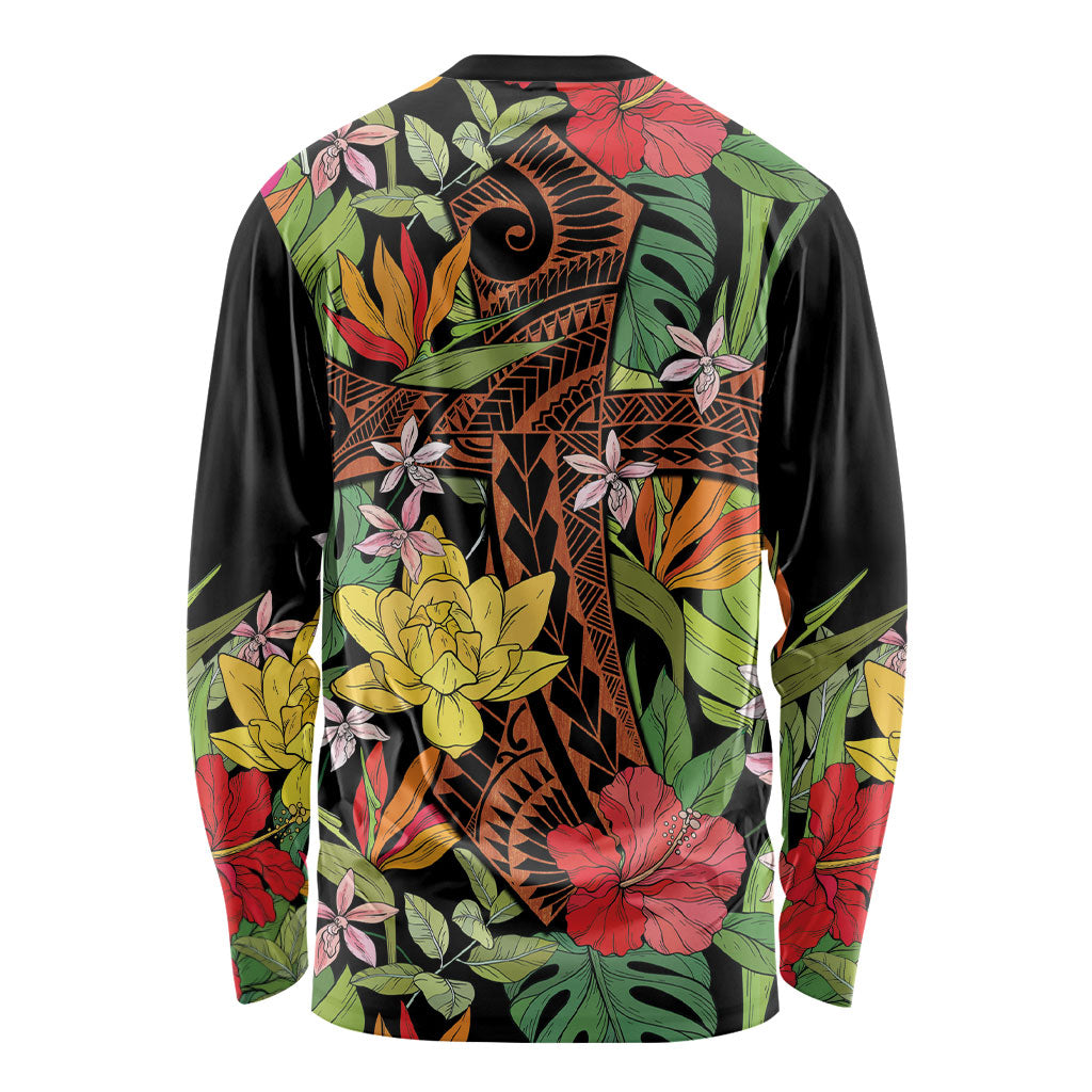 Mahalo Hawaii Ho'oponopono Pule Long Sleeve Shirt Polynesian Pattern Cross LT7 - Polynesian Pride