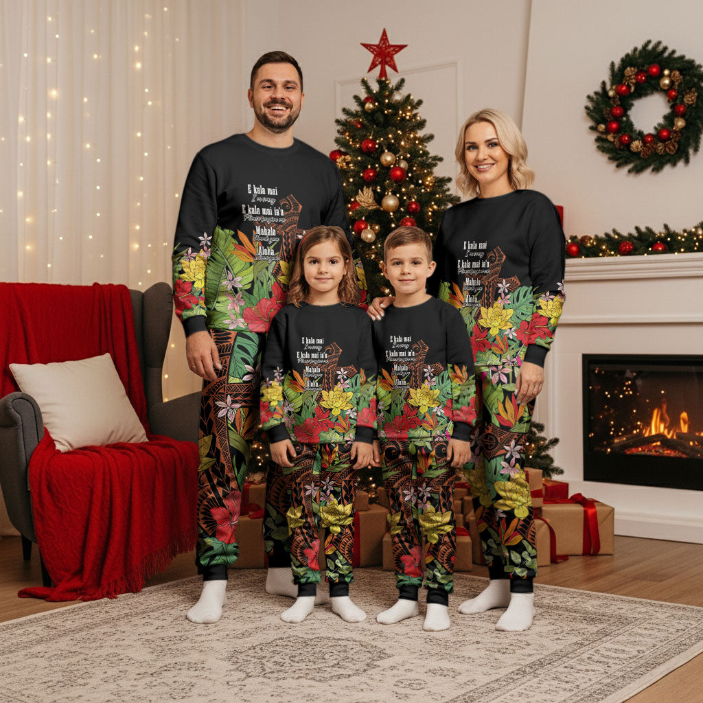 Mahalo Hawaii Ho'oponopono Pule Christmas Pajama Set Polynesian Pattern Cross LT7 - Polynesian Pride