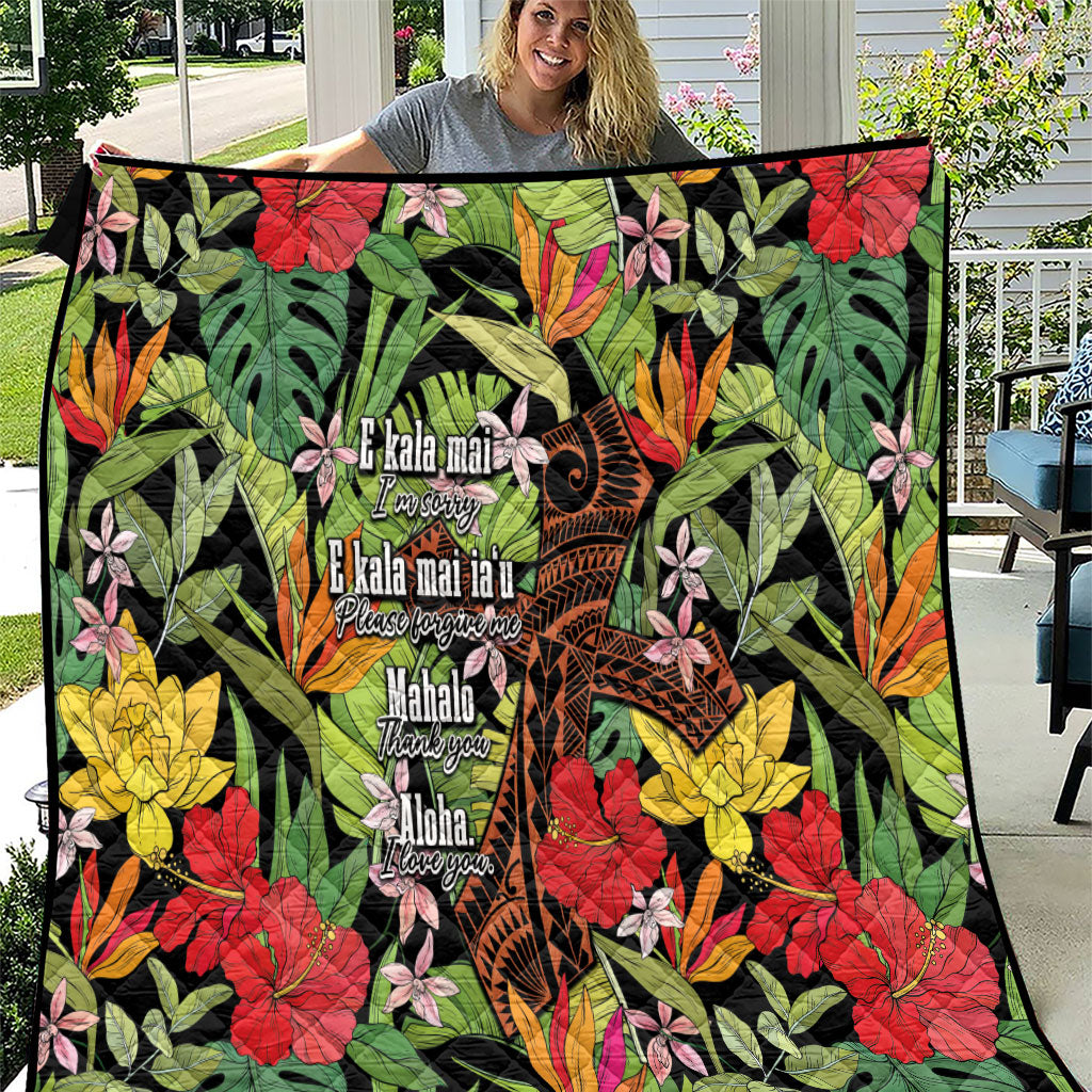 Mahalo Hawaii Ho'oponopono Pule Quilt Polynesian Pattern Cross LT7 Black - Polynesian Pride