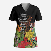 Mahalo Hawaii Ho'oponopono Pule Scrub Top Polynesian Pattern Cross LT7 Adult Black - Polynesian Pride