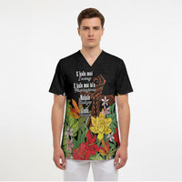 Mahalo Hawaii Ho'oponopono Pule Scrub Top Polynesian Pattern Cross LT7 - Polynesian Pride