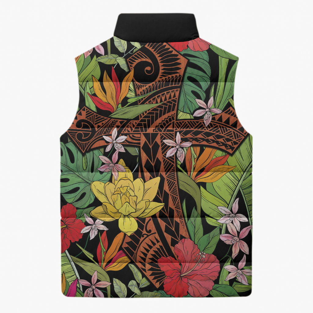 Mahalo Hawaii Ho'oponopono Pule Sleeveless Puffer Jacket Polynesian Pattern Cross LT7 - Polynesian Pride