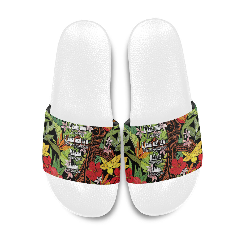 Mahalo Hawaii Ho'oponopono Pule Slide Sandals Polynesian Pattern Cross LT7 Black - Polynesian Pride