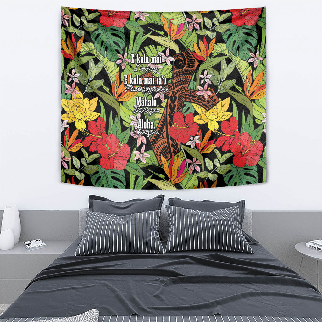 Mahalo Hawaii Ho'oponopono Pule Tapestry Polynesian Pattern Cross LT7 - Polynesian Pride