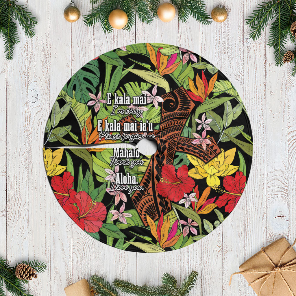 Mahalo Hawaii Ho'oponopono Pule Tree Skirt Polynesian Pattern Cross LT7 Casual Black - Polynesian Pride