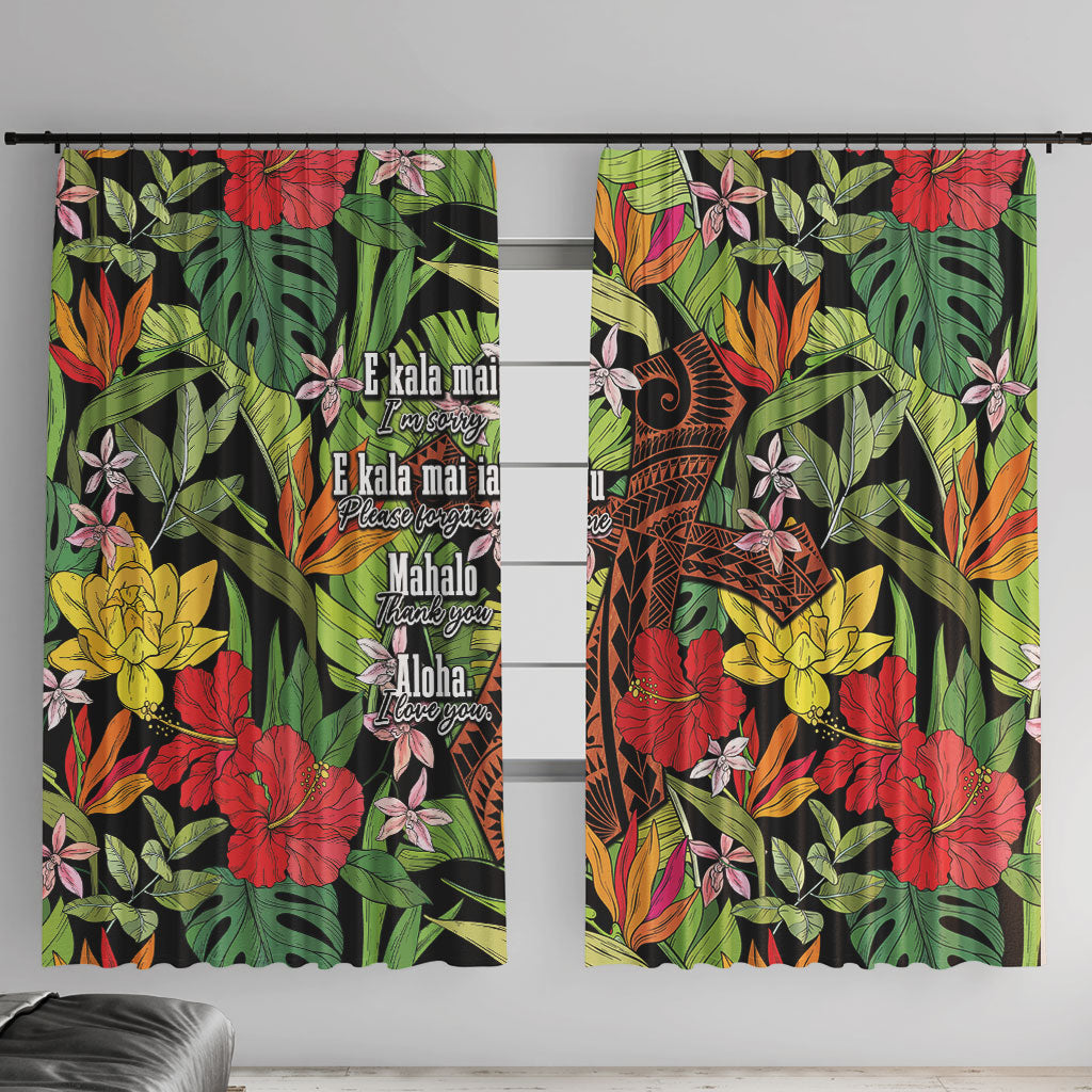 Mahalo Hawaii Ho'oponopono Pule Window Curtain Polynesian Pattern Cross LT7 With Hooks Black - Polynesian Pride