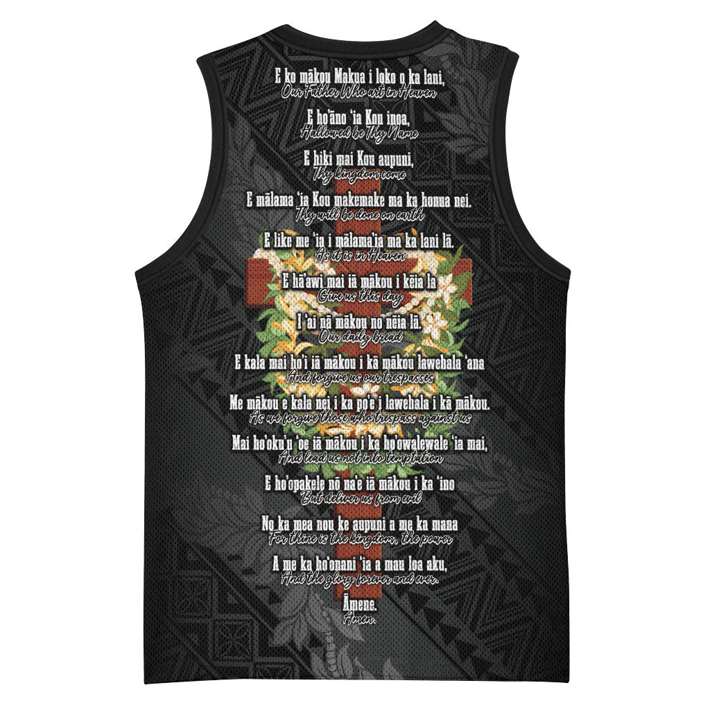 Hawaii Ka Pule a ka Haku Memorial Basketball Jersey Flower Lei Cross - Black LT7 - Polynesian Pride