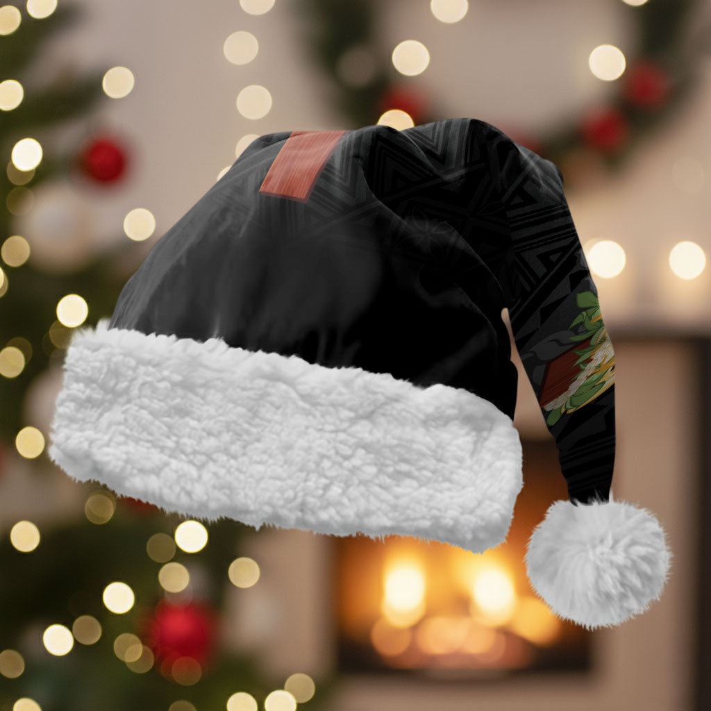 Hawaii Ka Pule a ka Haku Memorial Christmas Santa Hat Flower Lei Cross - Black LT7 With Fur Black - Polynesian Pride