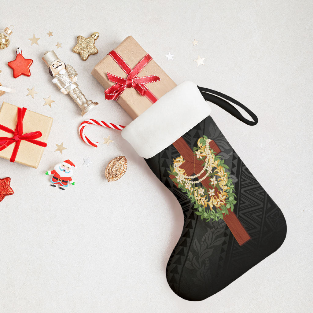 Hawaii Ka Pule a ka Haku Memorial Christmas Stocking Flower Lei Cross - Black LT7 - Polynesian Pride