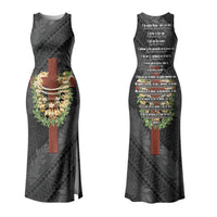 Hawaii Ka Pule a ka Haku Memorial Couples Matching Tank Maxi Dress and Hawaiian Shirt Flower Lei Cross - Black LT7 - Polynesian Pride
