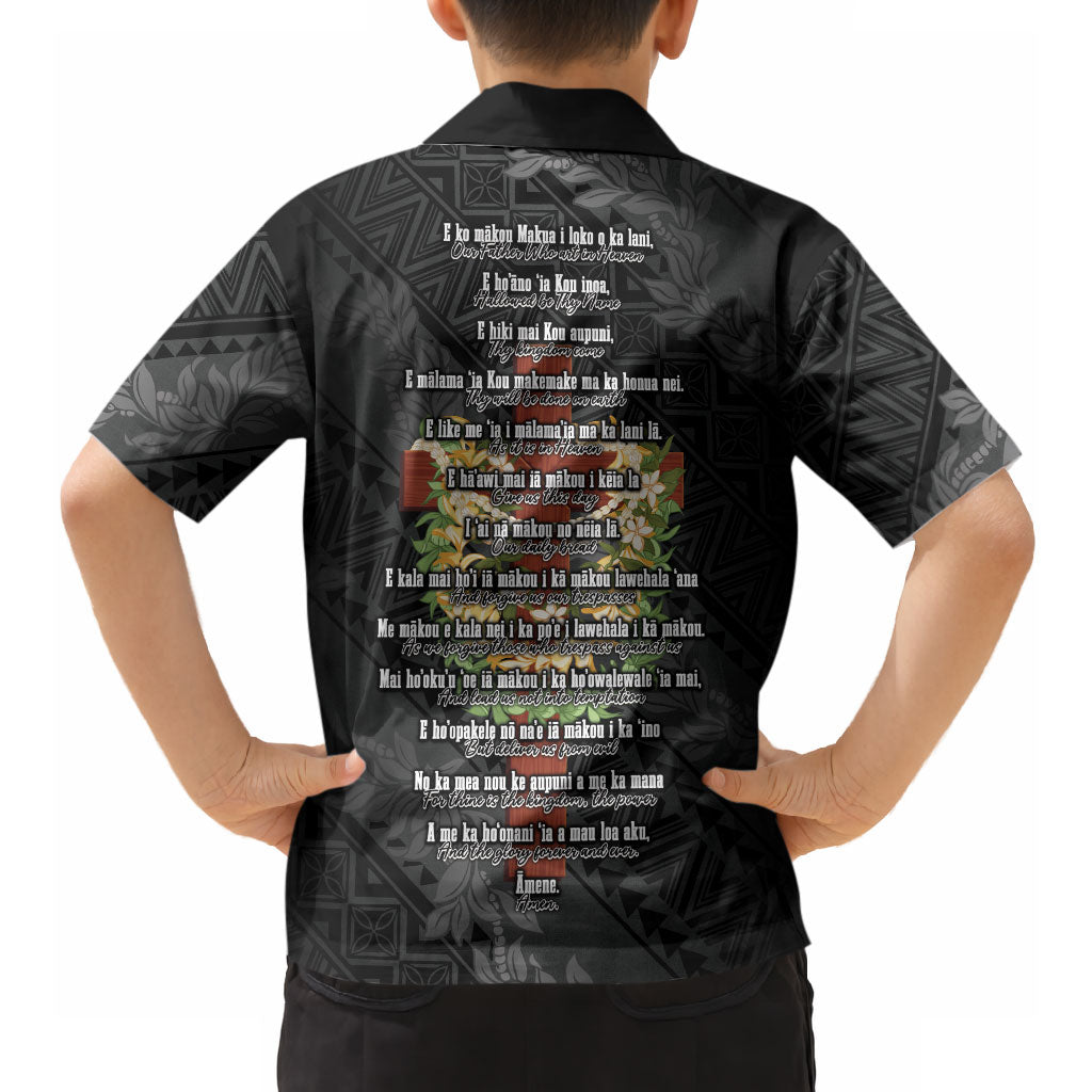 Hawaii Ka Pule a ka Haku Memorial Hawaiian Shirt Flower Lei Cross - Black LT7 - Polynesian Pride