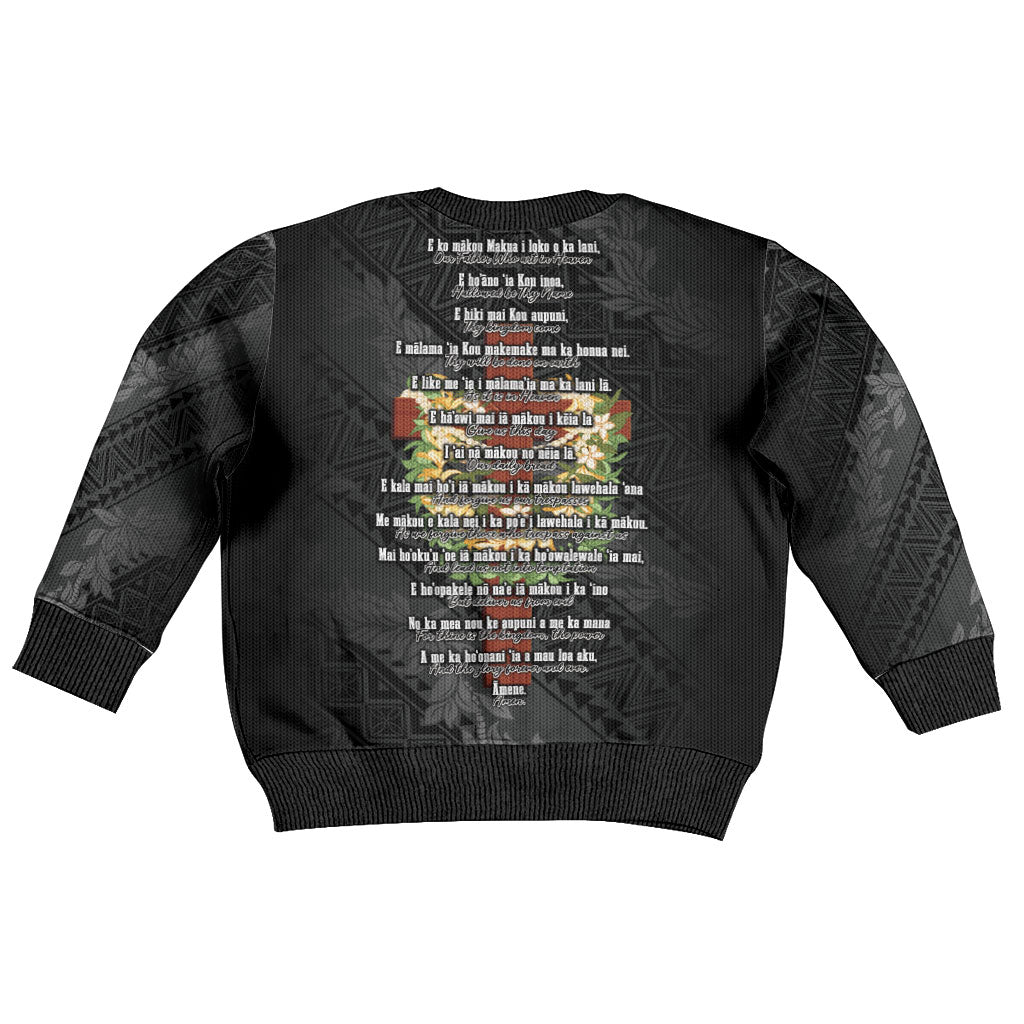 Hawaii Ka Pule a ka Haku Memorial Kid Ugly Christmas Sweater Flower Lei Cross - Black LT7 - Polynesian Pride