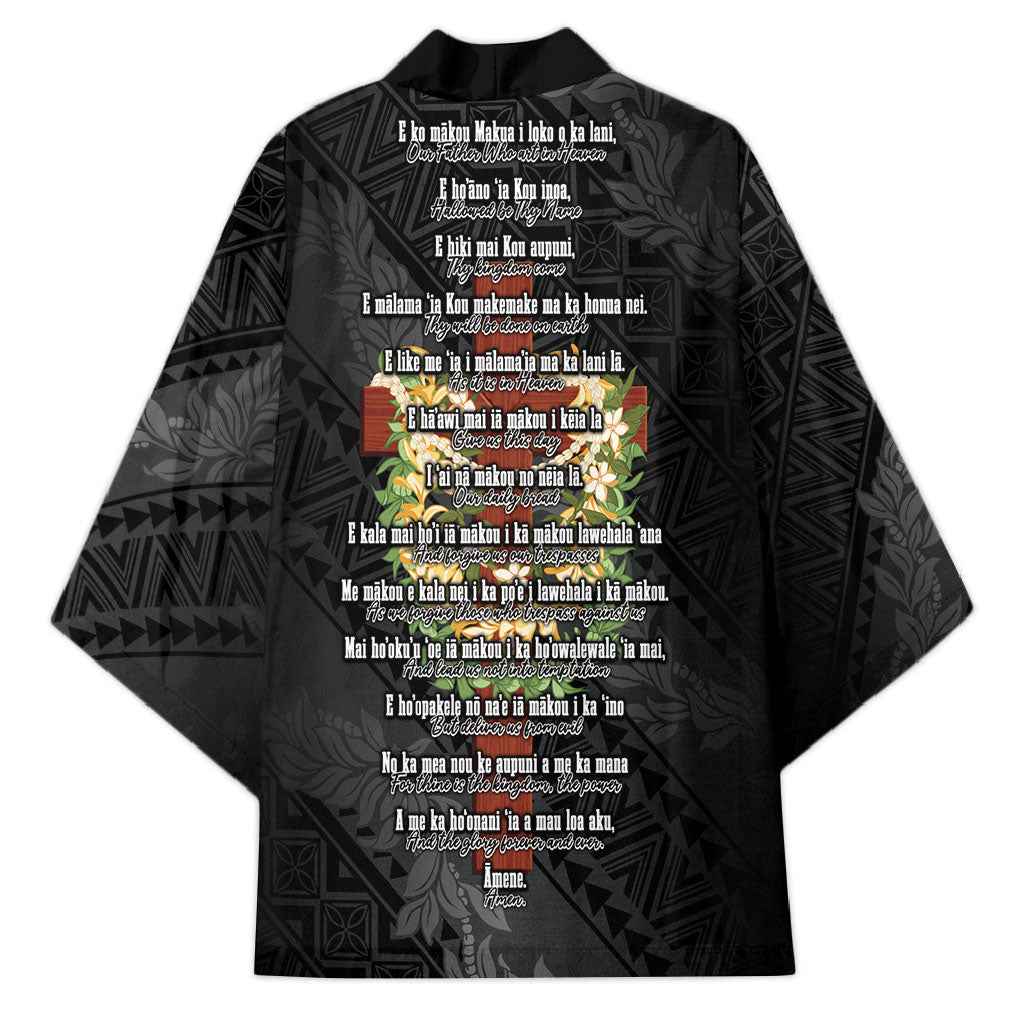 Hawaii Ka Pule a ka Haku Memorial Kimono Flower Lei Cross - Black LT7 - Polynesian Pride