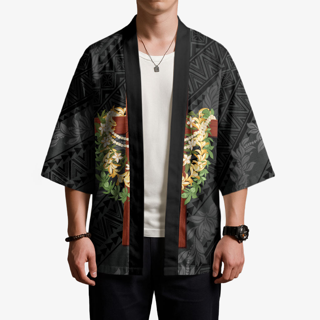 Hawaii Ka Pule a ka Haku Memorial Kimono Flower Lei Cross - Black LT7 - Polynesian Pride
