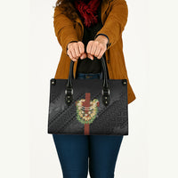 Hawaii Ka Pule a ka Haku Memorial Leather Bag Flower Lei Cross - Black LT7 - Polynesian Pride