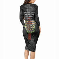Hawaii Ka Pule a ka Haku Memorial Long Sleeve Bodycon Dress Flower Lei Cross - Black LT7 - Polynesian Pride