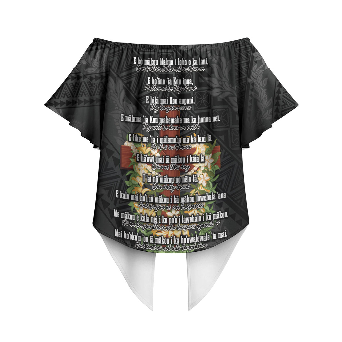Hawaii Ka Pule a ka Haku Memorial Off Shoulder Wrap Waist Top Flower Lei Cross - Black LT7 - Polynesian Pride
