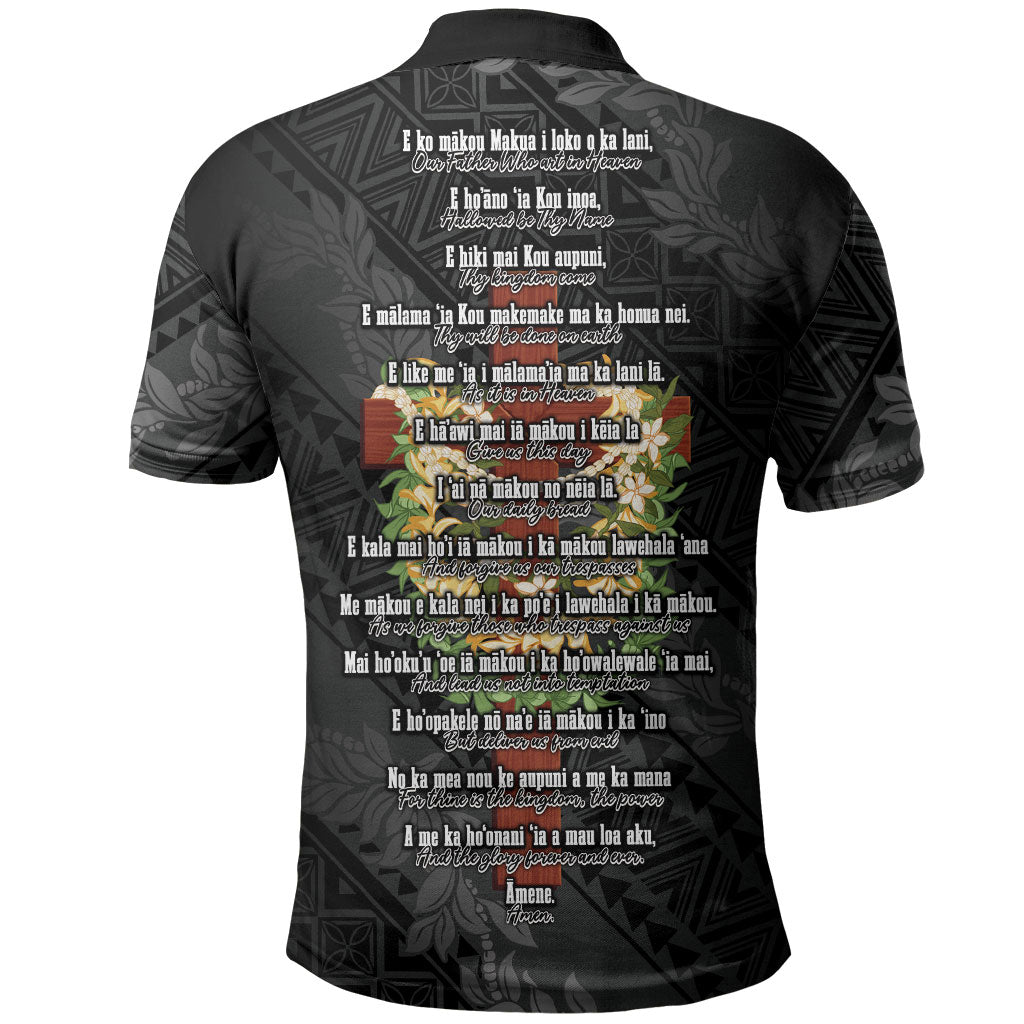 Hawaii Ka Pule a ka Haku Memorial Polo Shirt Flower Lei Cross - Black LT7 - Polynesian Pride