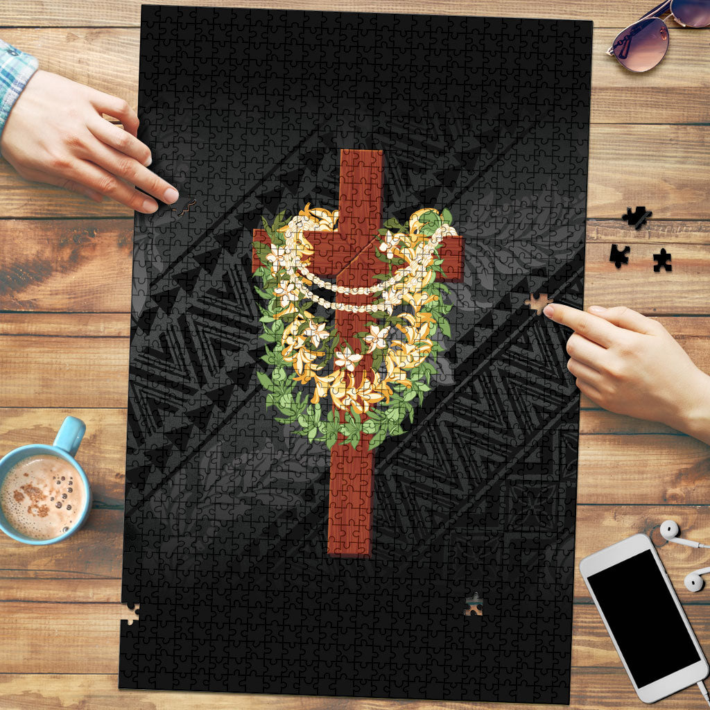 Hawaii Ka Pule a ka Haku Memorial Puzzle Flower Lei Cross - Black LT7 Black - Polynesian Pride