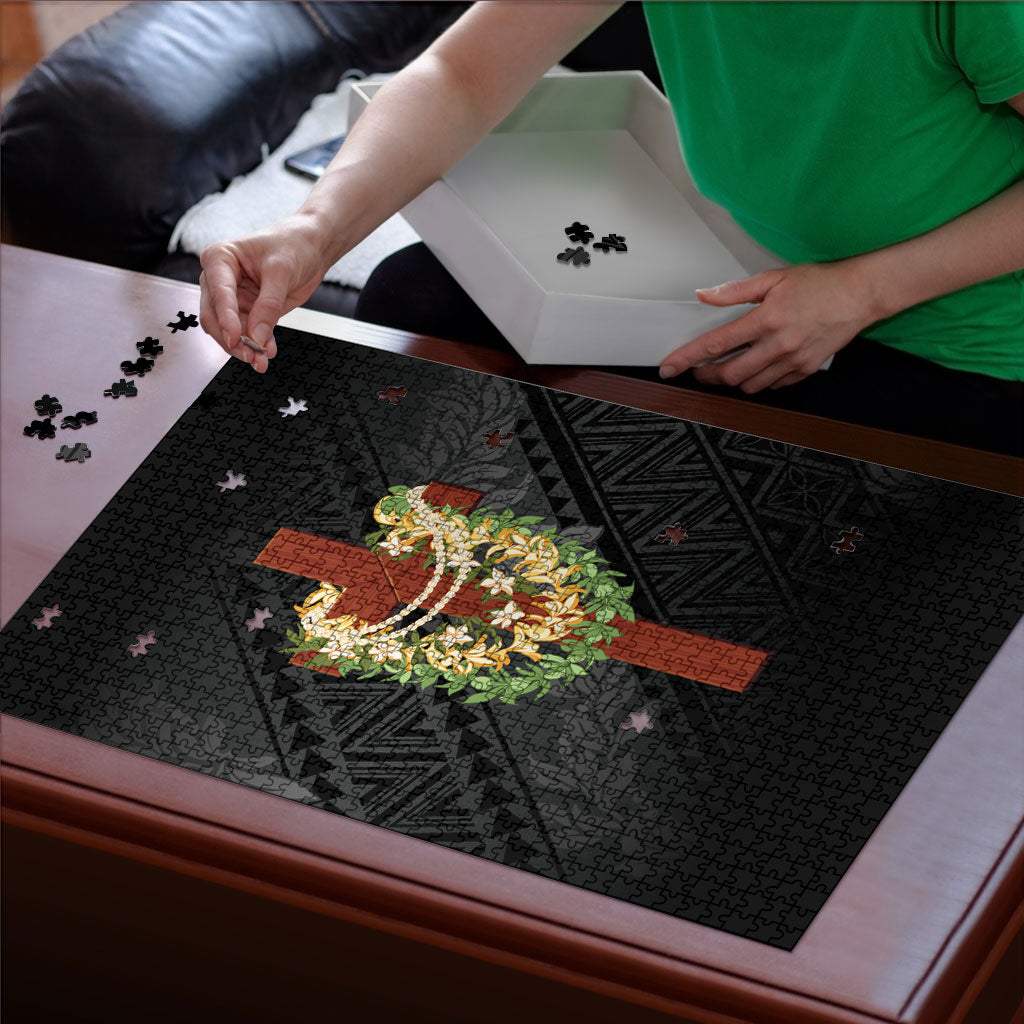 Hawaii Ka Pule a ka Haku Memorial Puzzle Flower Lei Cross - Black LT7 - Polynesian Pride