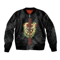 Hawaii Ka Pule a ka Haku Memorial Sleeve Zip Bomber Jacket Flower Lei Cross - Black LT7 Unisex Black - Polynesian Pride