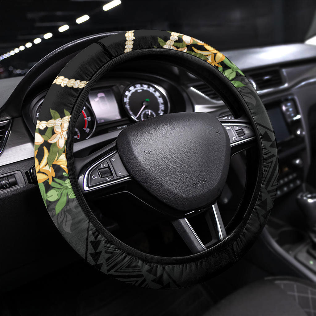 Hawaii Ka Pule a ka Haku Memorial Steering Wheel Cover Flower Lei Cross - Black LT7 Universal Fit Black - Polynesian Pride