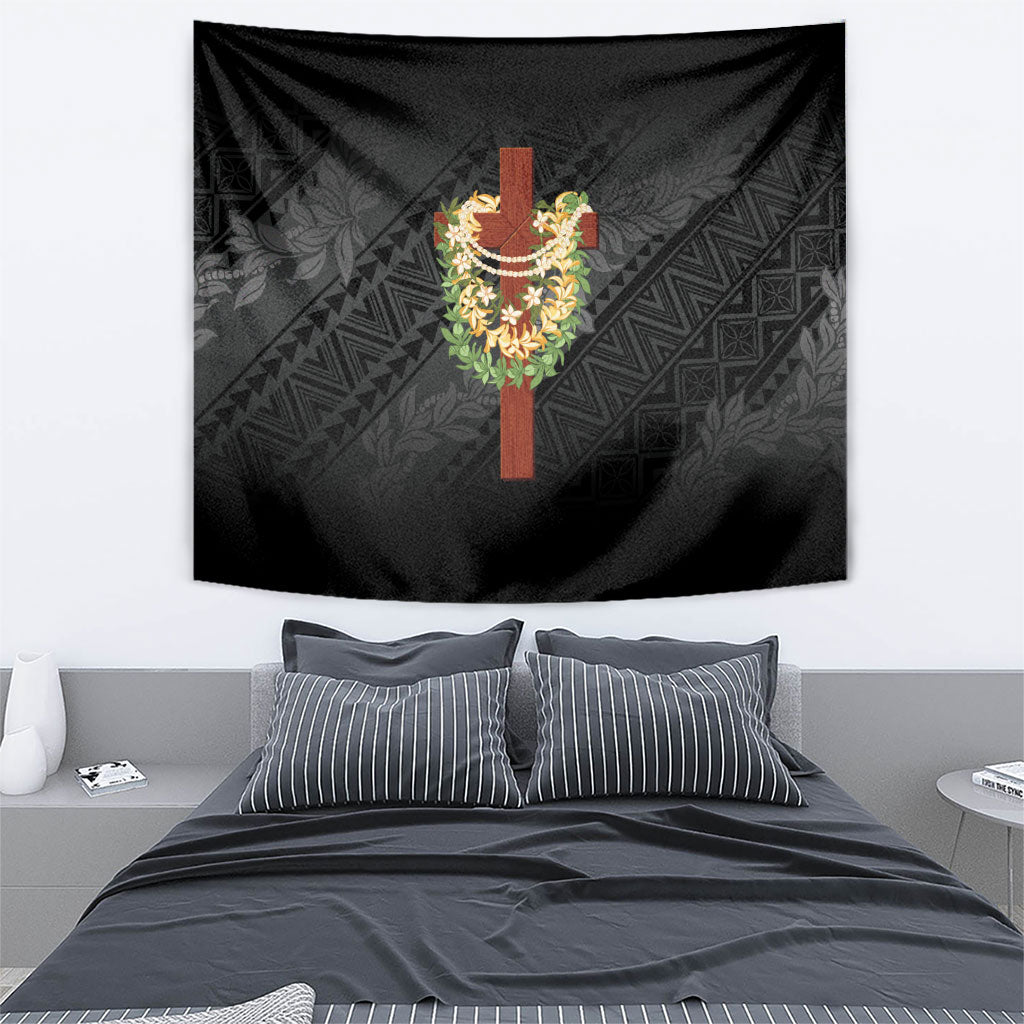 Hawaii Ka Pule a ka Haku Memorial Tapestry Flower Lei Cross - Black LT7 - Polynesian Pride