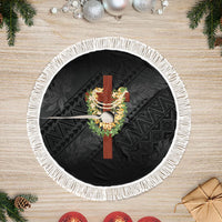 Hawaii Ka Pule a ka Haku Memorial Tree Skirt Flower Lei Cross - Black LT7 Fringed Black - Polynesian Pride