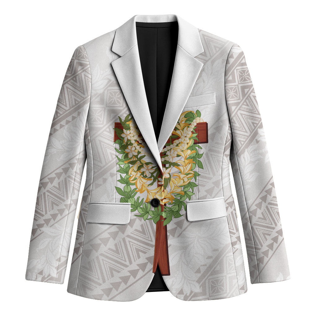 Hawaii ⁠Ka Pule a ka Haku Memorial Blazer Flower Lei Cross - Ivory White