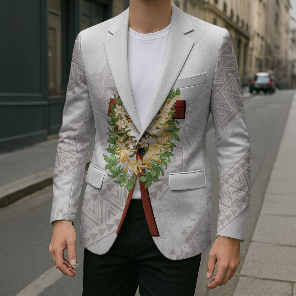 Hawaii Ka Pule a ka Haku Memorial Blazer Flower Lei Cross - Ivory White LT7 - Polynesian Pride