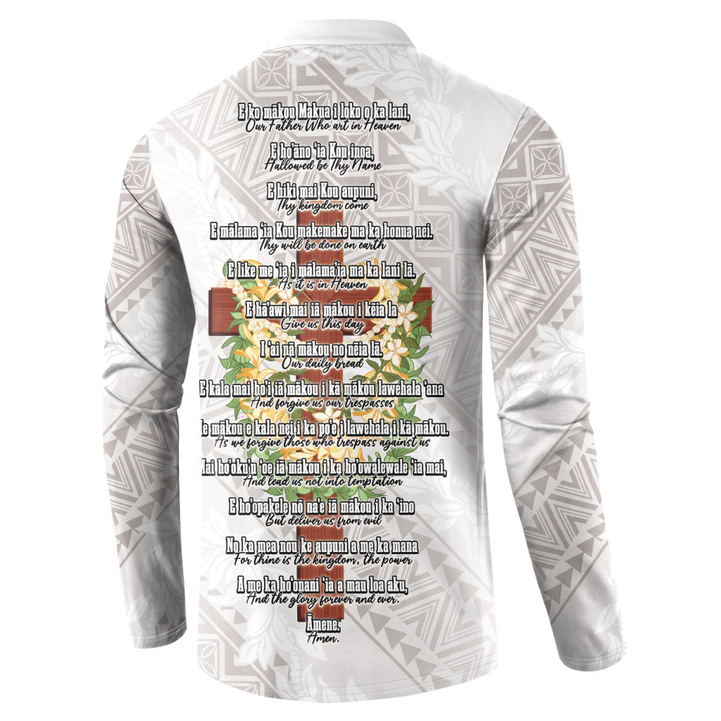 Hawaii Ka Pule a ka Haku Memorial Button Sweatshirt Flower Lei Cross - Ivory White LT7 - Polynesian Pride