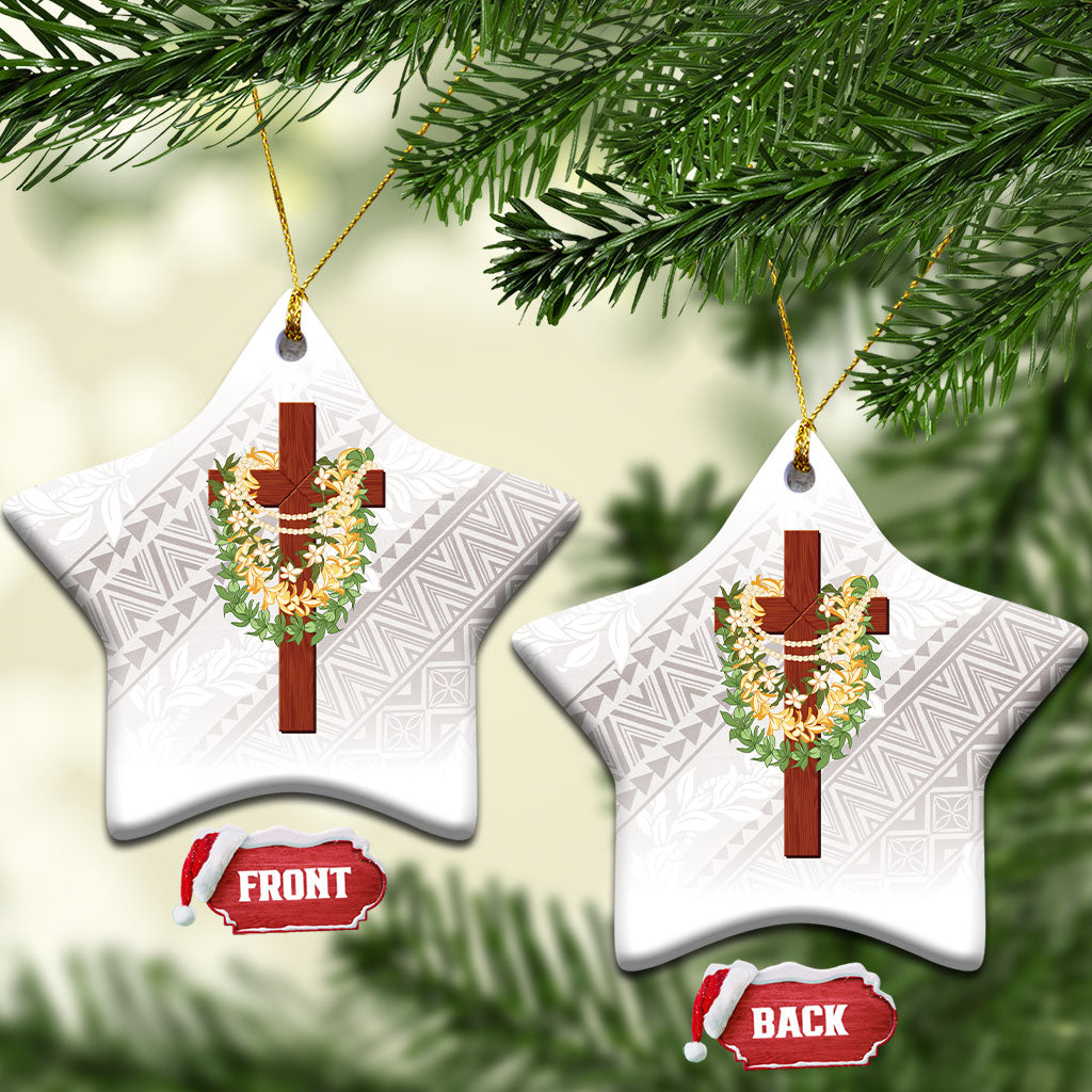 Hawaii Ka Pule a ka Haku Memorial Ceramic Ornament Flower Lei Cross - Ivory White LT7 Star Ivory - Polynesian Pride