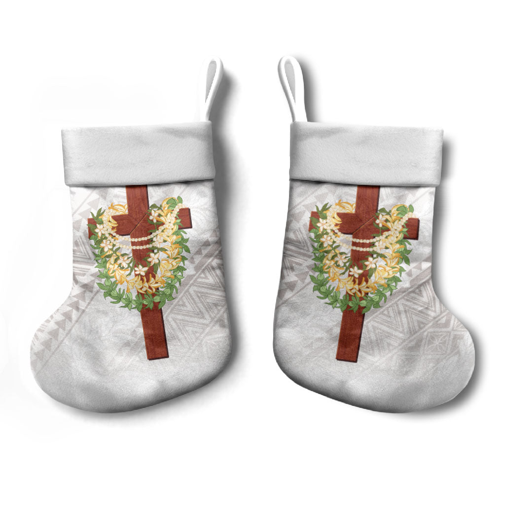 Hawaii Ka Pule a ka Haku Memorial Christmas Stocking Flower Lei Cross - Ivory White LT7 - Polynesian Pride