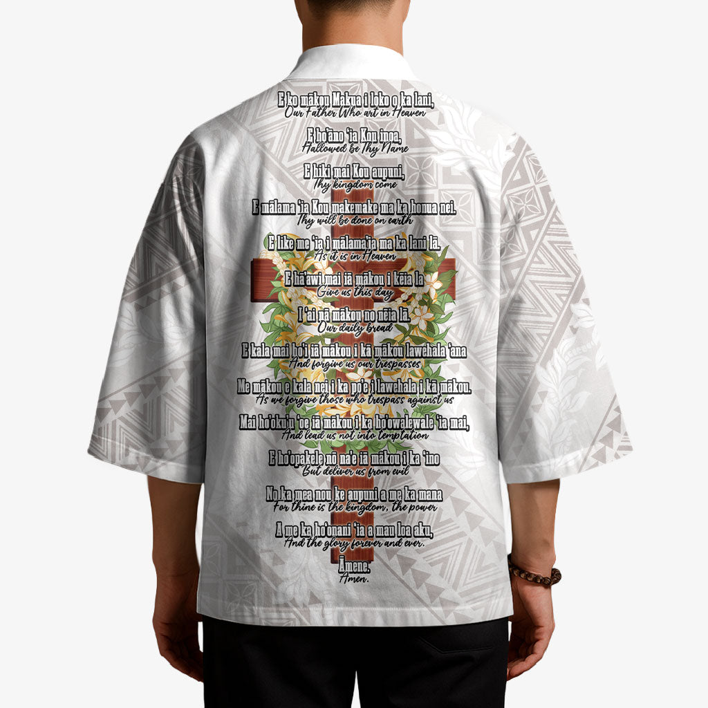 Hawaii Ka Pule a ka Haku Memorial Kimono Flower Lei Cross - Ivory White LT7 - Polynesian Pride