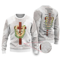 Hawaii Ka Pule a ka Haku Memorial Ugly Christmas Sweater Flower Lei Cross - Ivory White LT7 Ivory - Polynesian Pride