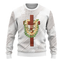 Hawaii Ka Pule a ka Haku Memorial Ugly Christmas Sweater Flower Lei Cross - Ivory White LT7 - Polynesian Pride