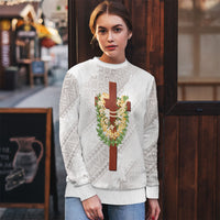 Hawaii Ka Pule a ka Haku Memorial Ugly Christmas Sweater Flower Lei Cross - Ivory White LT7 - Polynesian Pride
